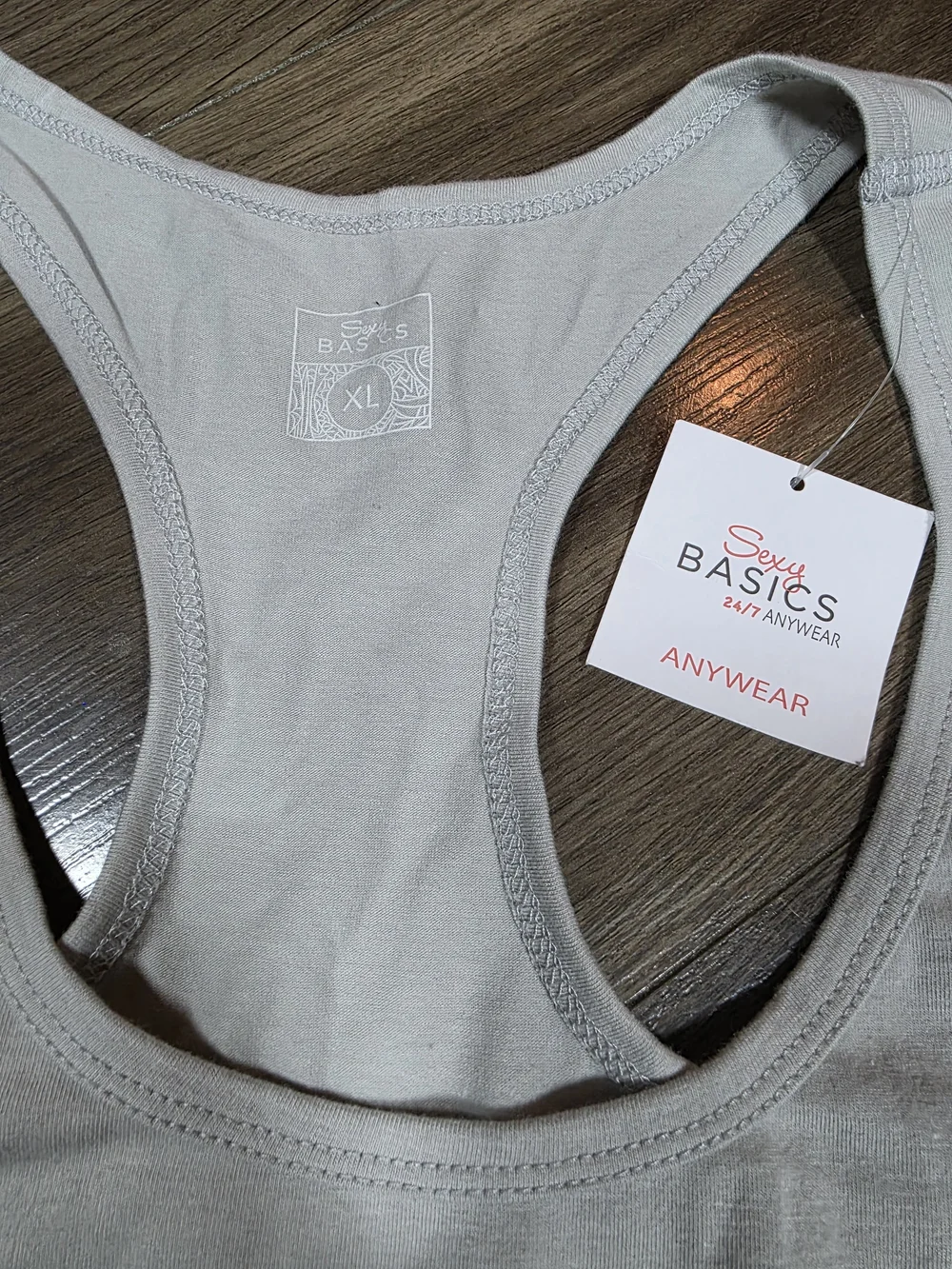 Sexy Basics Racerback Tank Top Womens XL Light Gray/creamCotton Stretch NWT